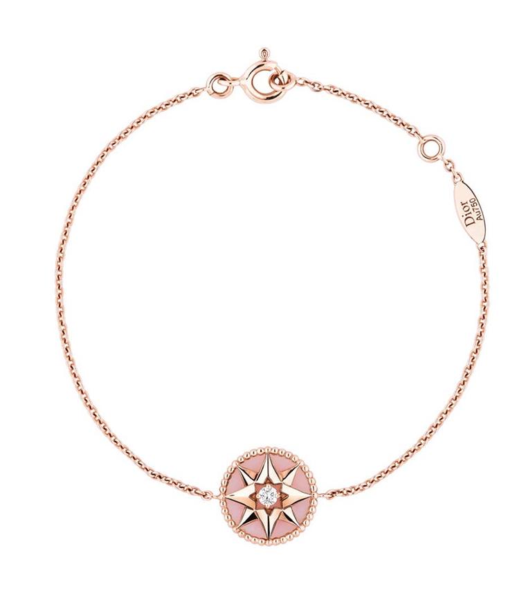 Dior Rose des Vents bracelet in pink gold and pink opal, set with a round brilliant diamond.